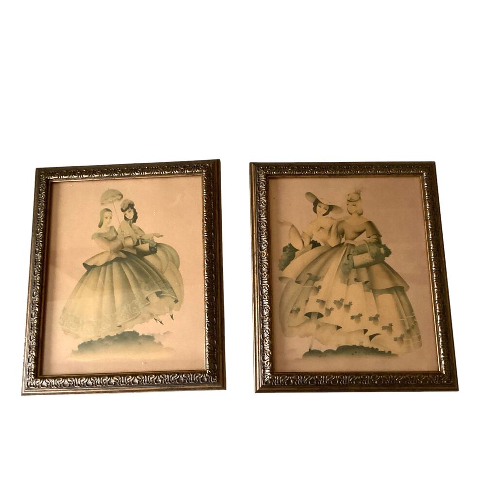 Set of 2 Southern Belles Vintage Watercolor Prints 12 X 10